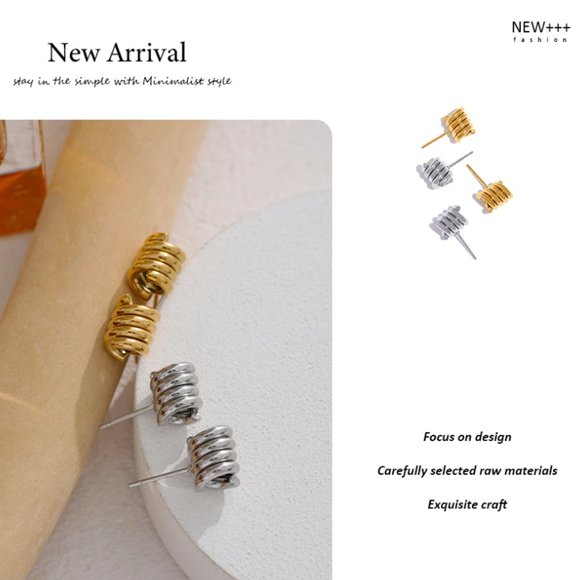 Jewelry - New 18K Gold  Silver Twisted Stud Earrings
